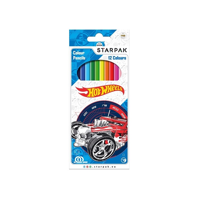 Set 12 creioane colorate pentru copii, Hot Wheels