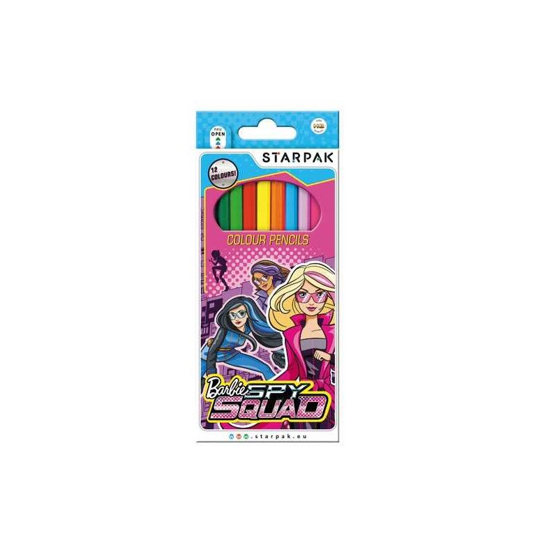 Set 12 creioane colorate pentru copii, culori intense si varfuri rezistente, Barbie
