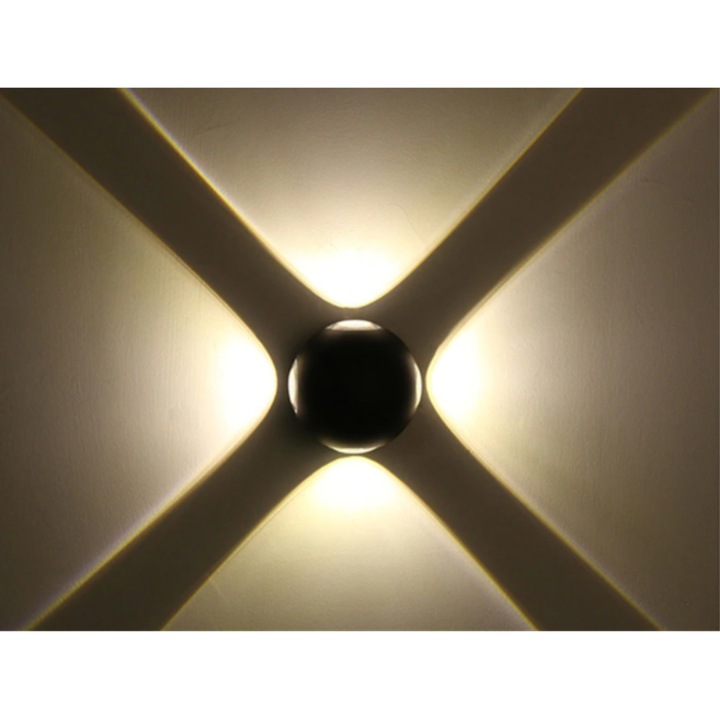 Aplica rotunda exterior, neagra, 12w, 4 x 3 W