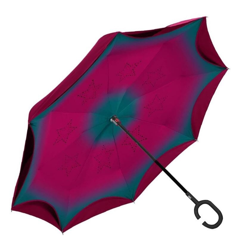 Umbrela reversibila Perletti, pentru femei, cu protectie UV, pentru soare sau ploaie, rezistenta, Visiniu