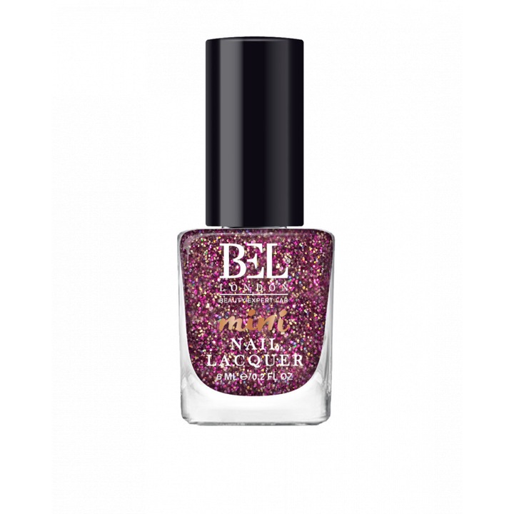 B e l. London Mini Бързосъхнещ лак за нокти розов брокат 6 мл