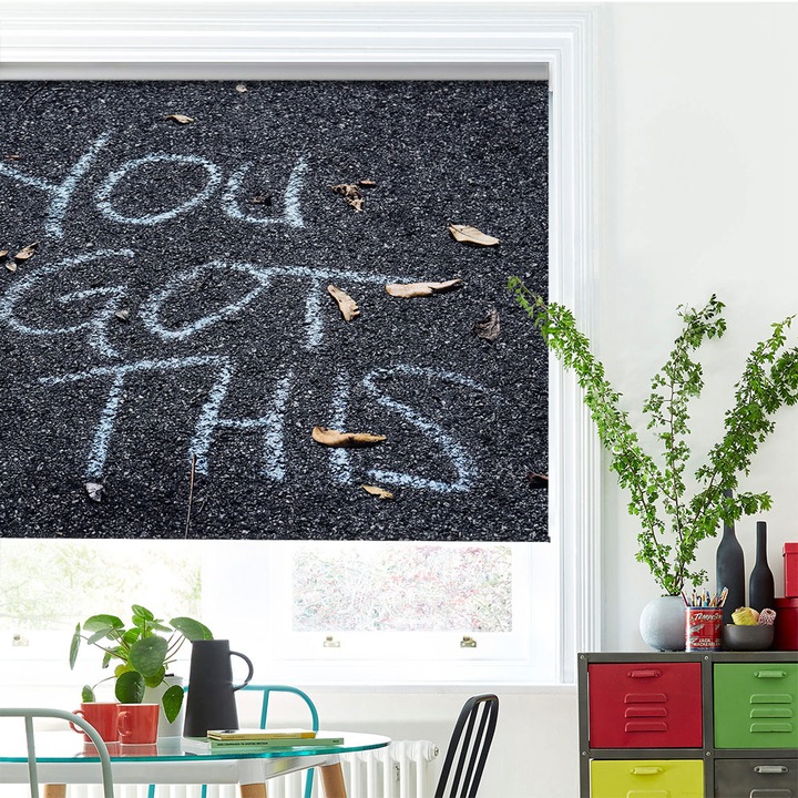 Roleta Art Shade tip Jaluzea cu Rulou si sistem inclus, Art Star, Creta pe asfalt, Mesaje, Decoratiuni, Latime 70 cm x Inaltime 130 cm