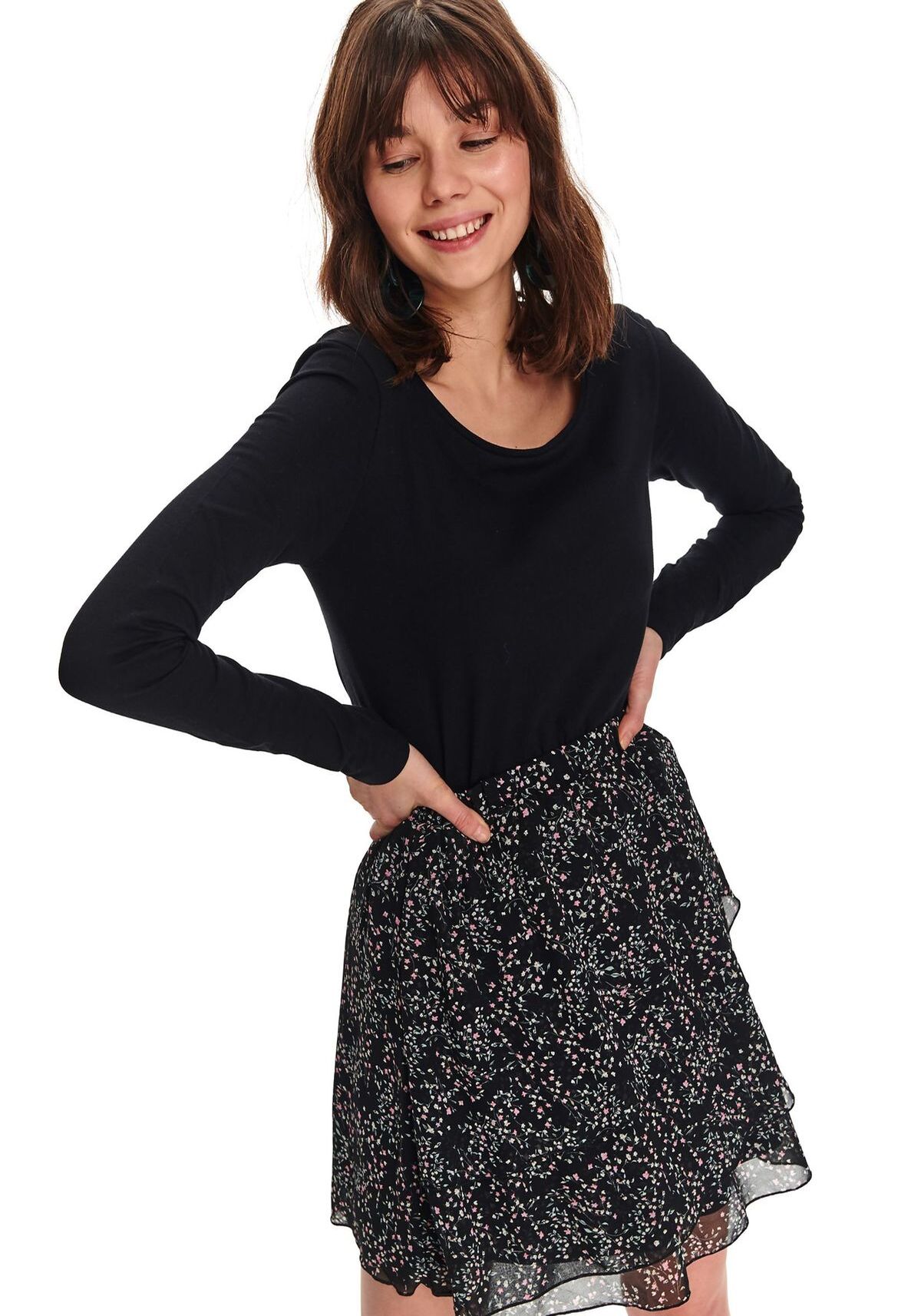 Tricou cu maneci lungi pentru femei, TOP SECRET, SPL0434, Negru