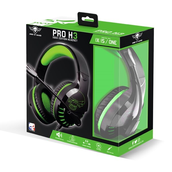 Casti gaming cu microfon, Spirit of Gamer, PRO-H3 Gamer, cu fir, Verde/Negru