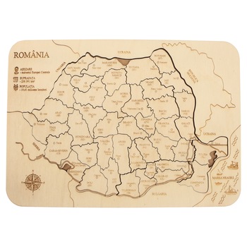 Puzzle cu harta judete Romania din lemn 41 piese 29 cm x 20 cm Puzzle cu harta judete Romania din lemn 41 piese 29 cm x 20 cm