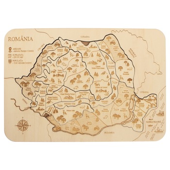 Puzzle cu harta unitati de relief Romania din lemn 13 piese 29 cm x 20 cm Puzzle cu harta unitati de relief Romania din lemn 13 piese 29 cm x 20 cm