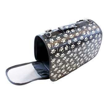 Geanta transport caini sau pisici 45x20x27 cm, pliabila, negru cu imprimeu labute bej Geanta transport caini sau pisici 45x20x27 cm, pliabila, negru cu imprimeu labute bej