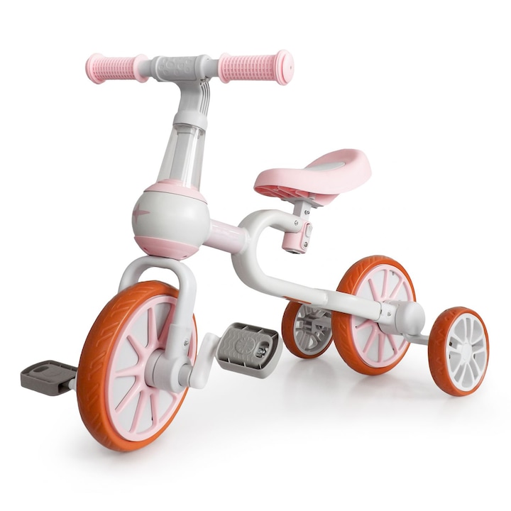 ISP 4 az 1-ben tricikli levehető pedálokkal és segédkerekekkel, csúszásgátló fogantyúkkal, rózsaszín