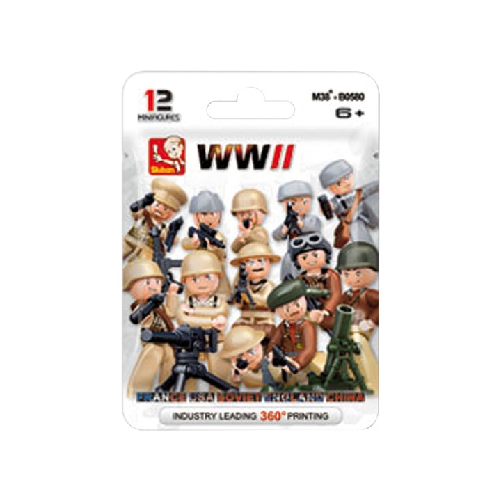 Конструктор Sluban, WWII Minifigures, найлонови торбички, 16 бр