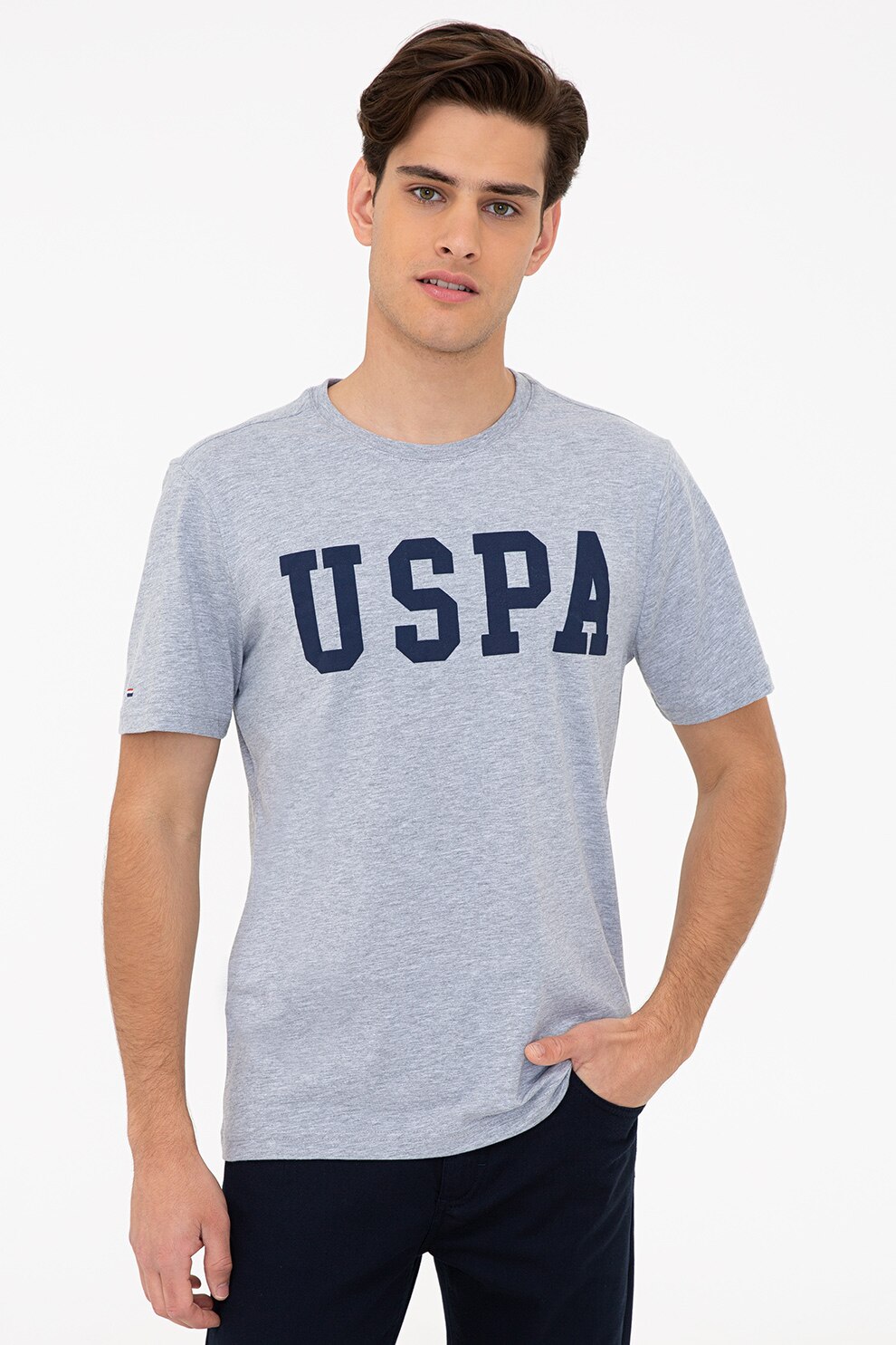 U.S. Polo Assn., Tricou regular fit cu imprimeu logo, Gri melange