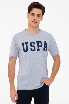 U.S. Polo Assn., Tricou regular fit cu imprimeu logo, Gri melange U.S. Polo Assn., Tricou regular fit cu imprimeu logo, Gri melange