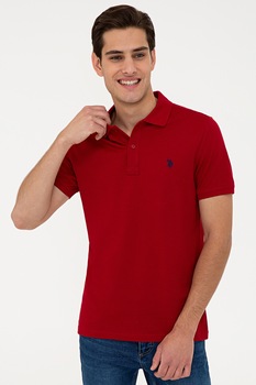 U.S. Polo Assn., Tricou polo slim fit din pique, Rosu U.S. Polo Assn., Tricou polo slim fit din pique, Rosu