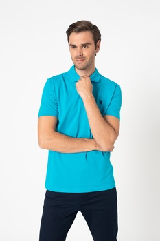 U.S. Polo Assn., Tricou polo slim fit din pique, Turcoaz U.S. Polo Assn., Tricou polo slim fit din pique, Turcoaz