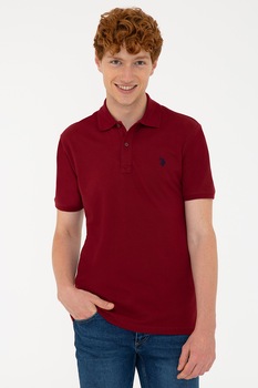 U.S. Polo Assn., Tricou polo slim fit din pique, Rosu inchis U.S. Polo Assn., Tricou polo slim fit din pique, Rosu inchis