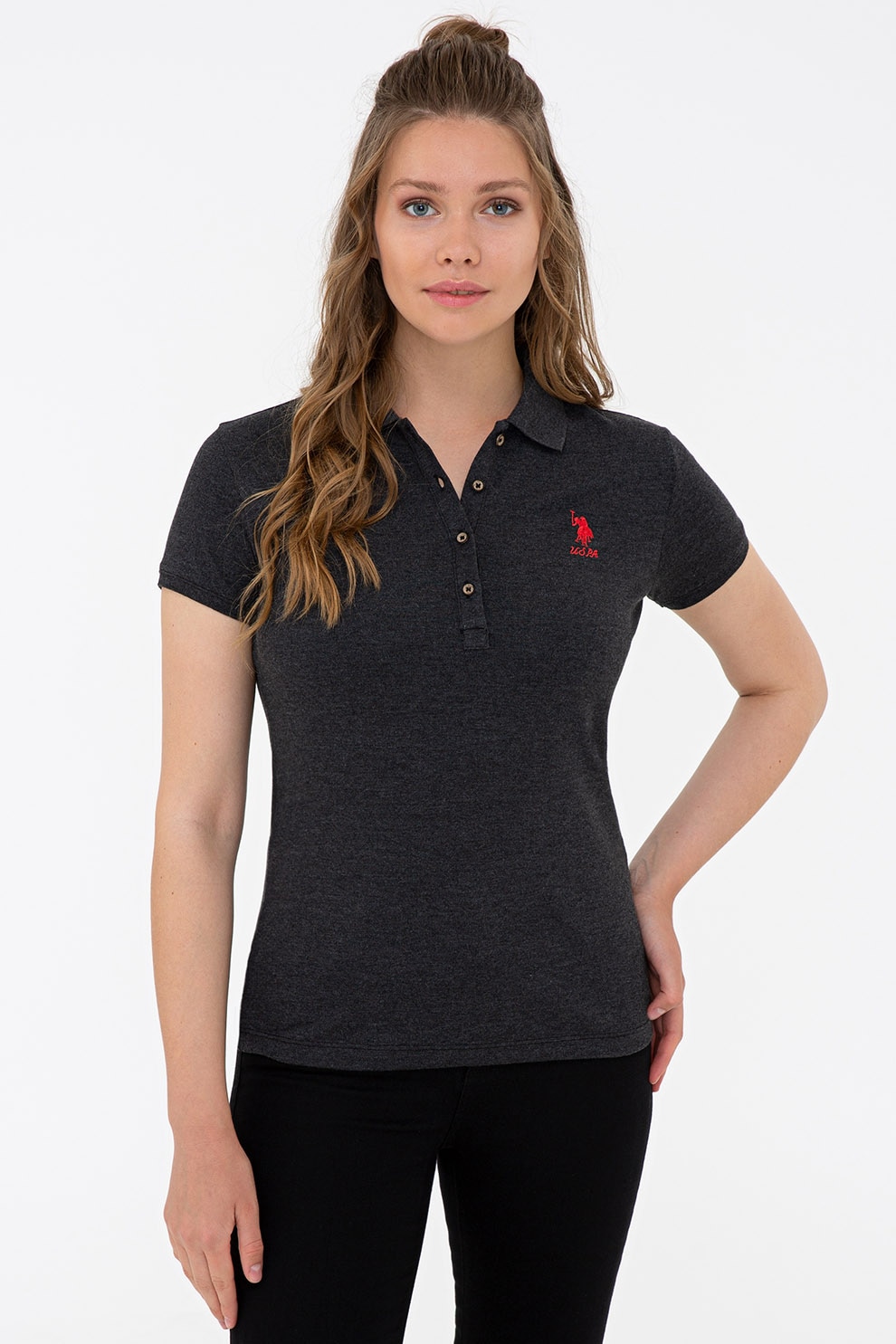 U.S. Polo Assn., Tricou polo cu logo brodat, Gri antracit