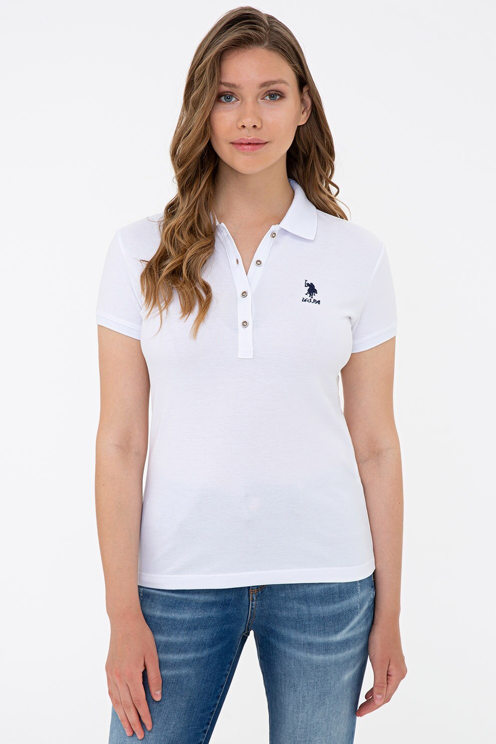 U.S. Polo Assn., Tricou polo cu logo brodat, Alb