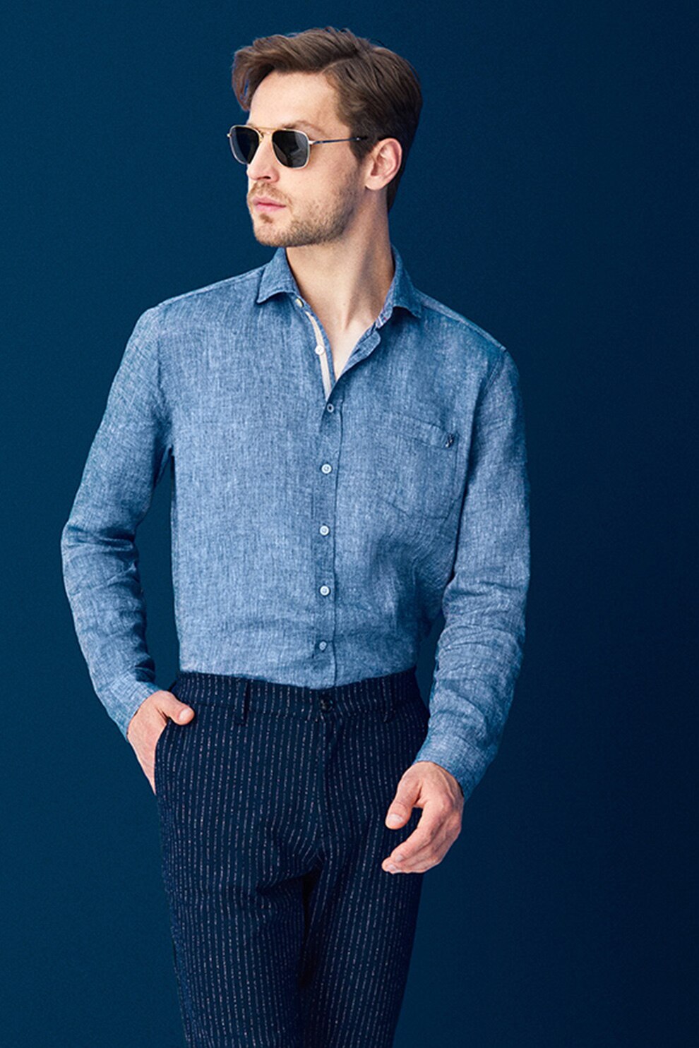 U.S. Polo Assn., Camasa de in cu buzunar pe piept, Albastru inchis