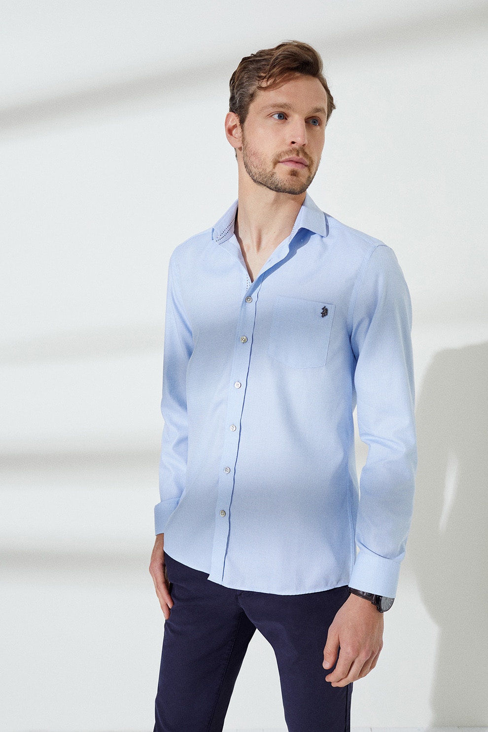 U.S. Polo Assn., Camasa de in cu buzunar pe piept, Albastru deschis