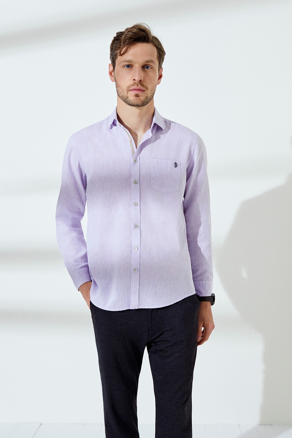 U.S. Polo Assn., Camasa de in cu buzunar pe piept, Lila