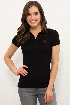 U.S. Polo Assn., Tricou polo din amestec de bumbac cu broderie logo, Negru U.S. Polo Assn., Tricou polo din amestec de bumbac cu broderie logo, Negru