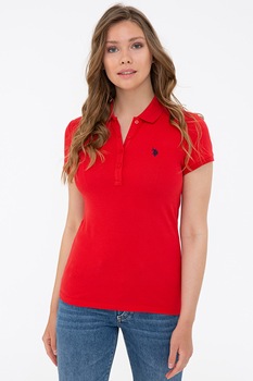 U.S. Polo Assn., Tricou polo din pique cu logo brodat, Rosu caramiziu U.S. Polo Assn., Tricou polo din pique cu logo brodat, Rosu caramiziu