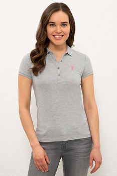 U.S. Polo Assn., Tricou polo din amestec de bumbac cu broderie logo, Gri melange U.S. Polo Assn., Tricou polo din amestec de bumbac cu broderie logo, Gri melange