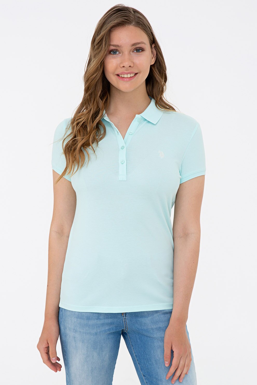 U.S. Polo Assn., Tricou polo din pique cu logo brodat, Albastru pastel
