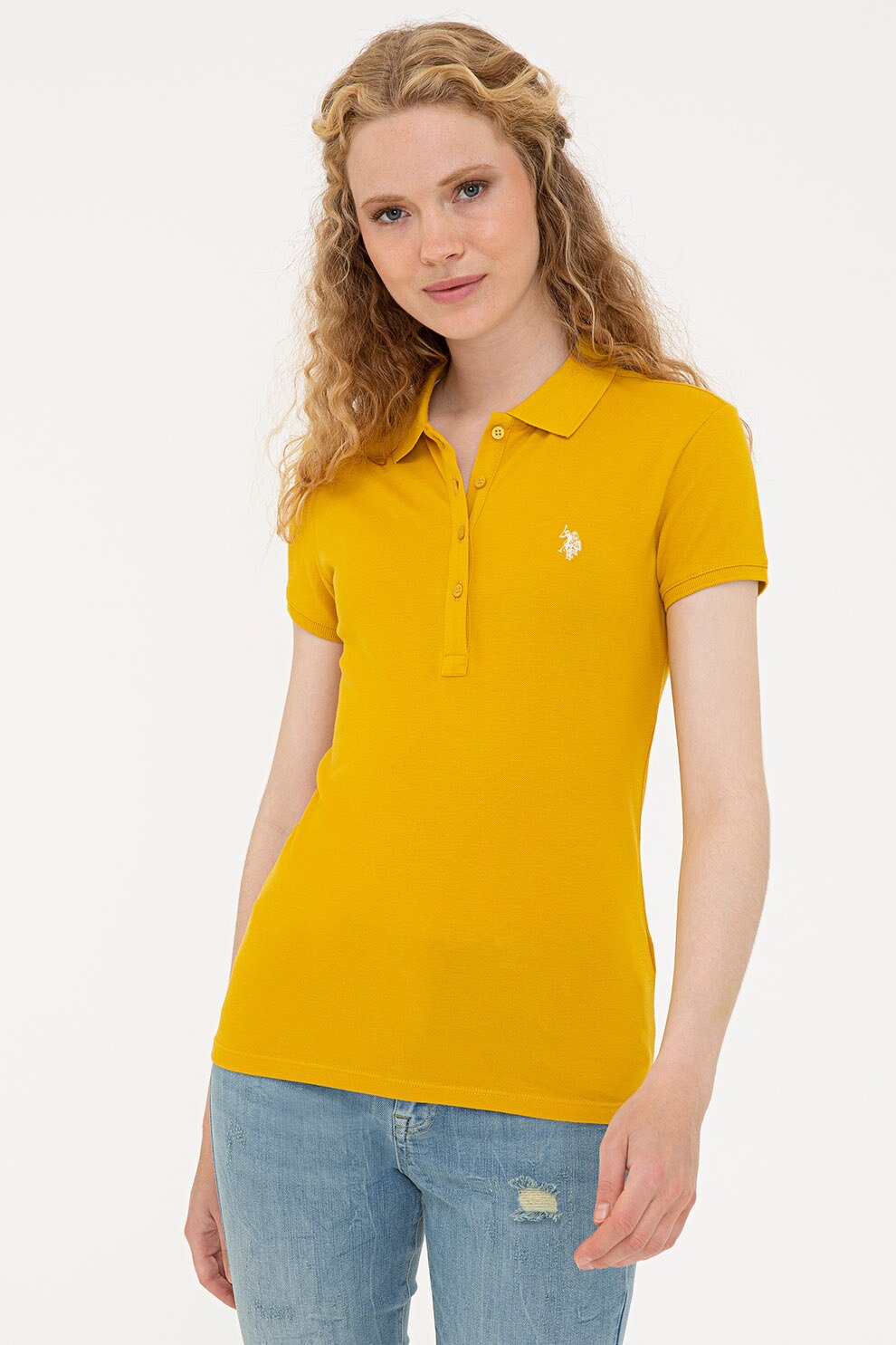 U.S. Polo Assn., Tricou polo din pique cu logo brodat, Galben sofran