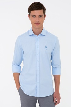 U.S. Polo Assn., Camasa de bumbac cu logo brodat, Albastru deschis U.S. Polo Assn., Camasa de bumbac cu logo brodat, Albastru deschis