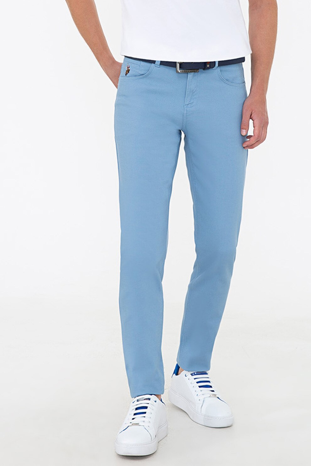 U.S. Polo Assn., Pantaloni chino cu talie medie, Albastru deschis
