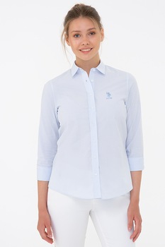 U.S. Polo Assn., Camasa de bumbac cu maneci trei sferturi, Albastru deschis, 2XL U.S. Polo Assn., Camasa de bumbac cu maneci trei sferturi, Albastru deschis, 2XL