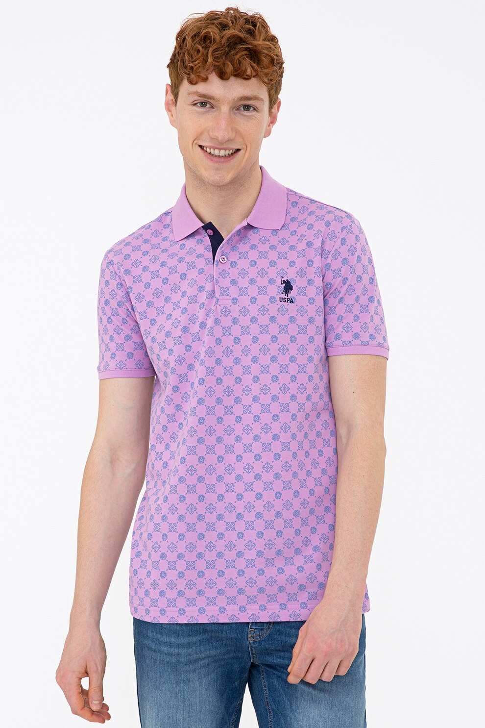 U.S. Polo Assn., Tricou polo cu imprimeu grafic, Roz orhidee