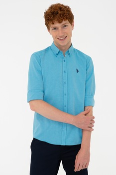 U.S. Polo Assn., Camasa slim fit cu guler fixat cu nasturi, Turcoaz U.S. Polo Assn., Camasa slim fit cu guler fixat cu nasturi, Turcoaz