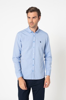U.S. Polo Assn., Camasa slim fit cu guler fixat cu nasturi, Albastru lavanda U.S. Polo Assn., Camasa slim fit cu guler fixat cu nasturi, Albastru lavanda