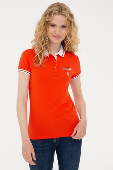 U.S. Polo Assn., Tricou polo slim fit din pique, Rosu vermilion U.S. Polo Assn., Tricou polo slim fit din pique, Rosu vermilion