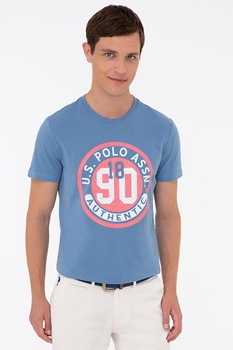 U.S. Polo Assn., Tricou de bumbac cu imprimeu logo, Albastru