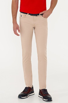 U.S. Polo Assn., Pantaloni slim fit cu talie medie, Crem U.S. Polo Assn., Pantaloni slim fit cu talie medie, Crem