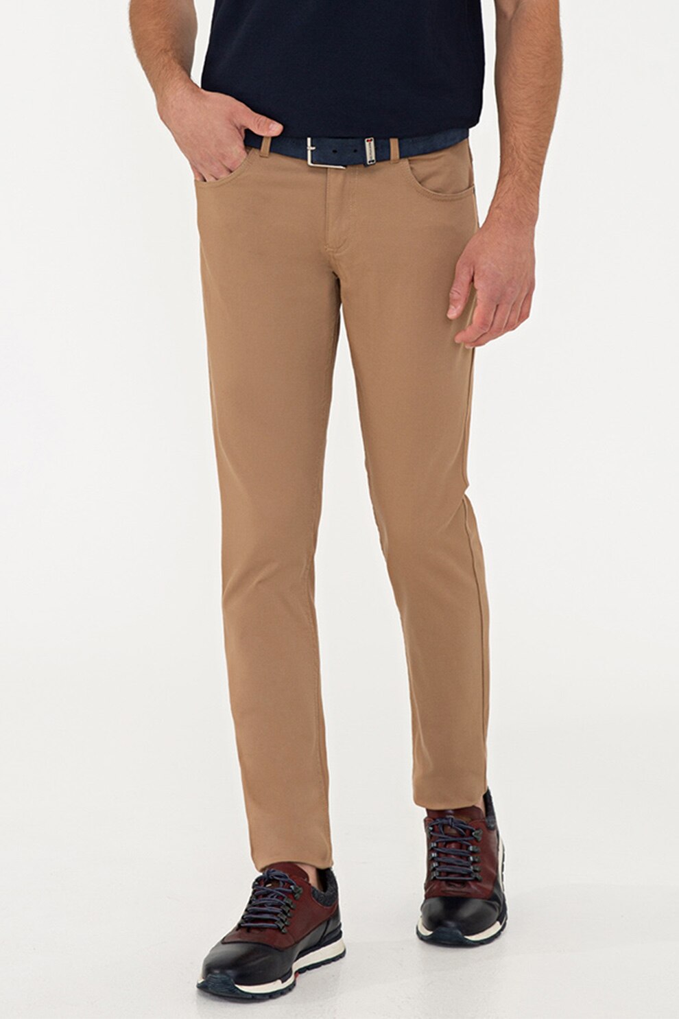 U.S. Polo Assn., Pantaloni slim fit cu talie medie, Maro nisip