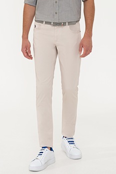 U.S. Polo Assn., Pantaloni slim fit cu talie medie, Alb prafuit U.S. Polo Assn., Pantaloni slim fit cu talie medie, Alb prafuit