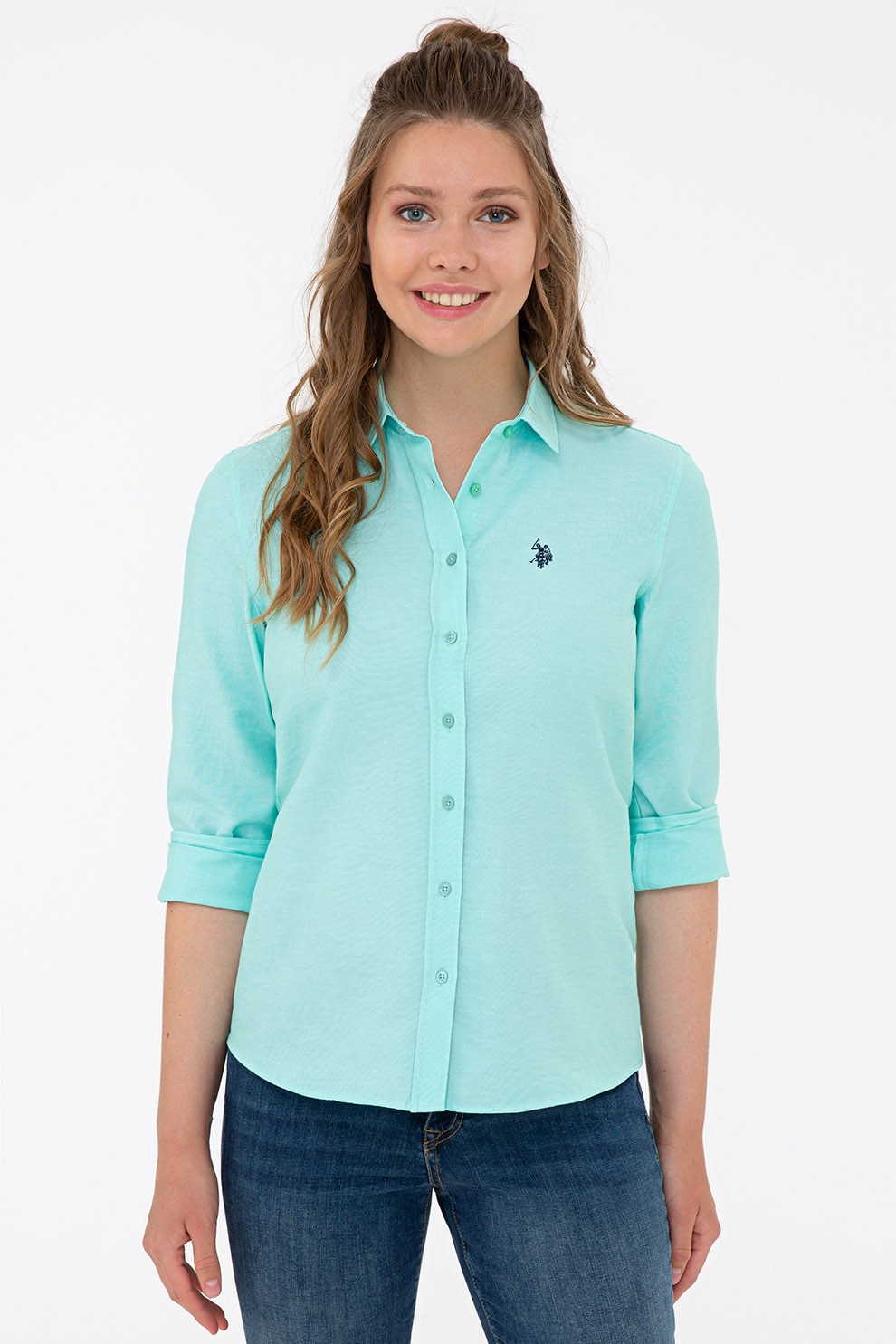 U S Polo Assn Camasa Slim Fit Cu Logo Brodat Verde Menta Emag Ro