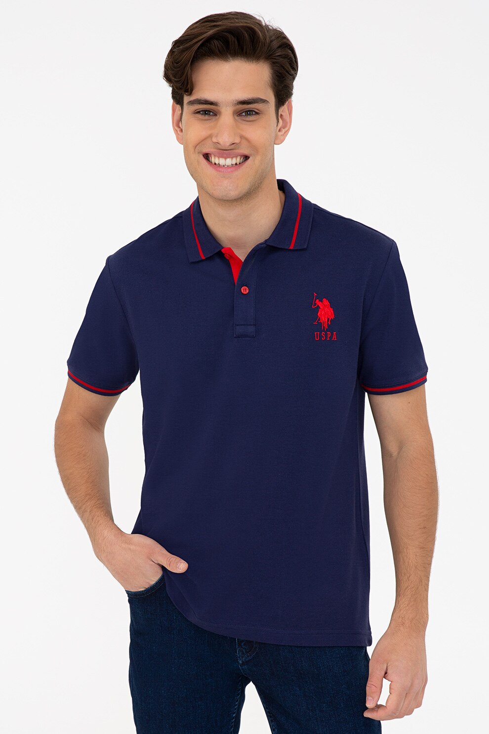 U.S. Polo Assn., Tricou polo cu logo brodat, Bleumarin