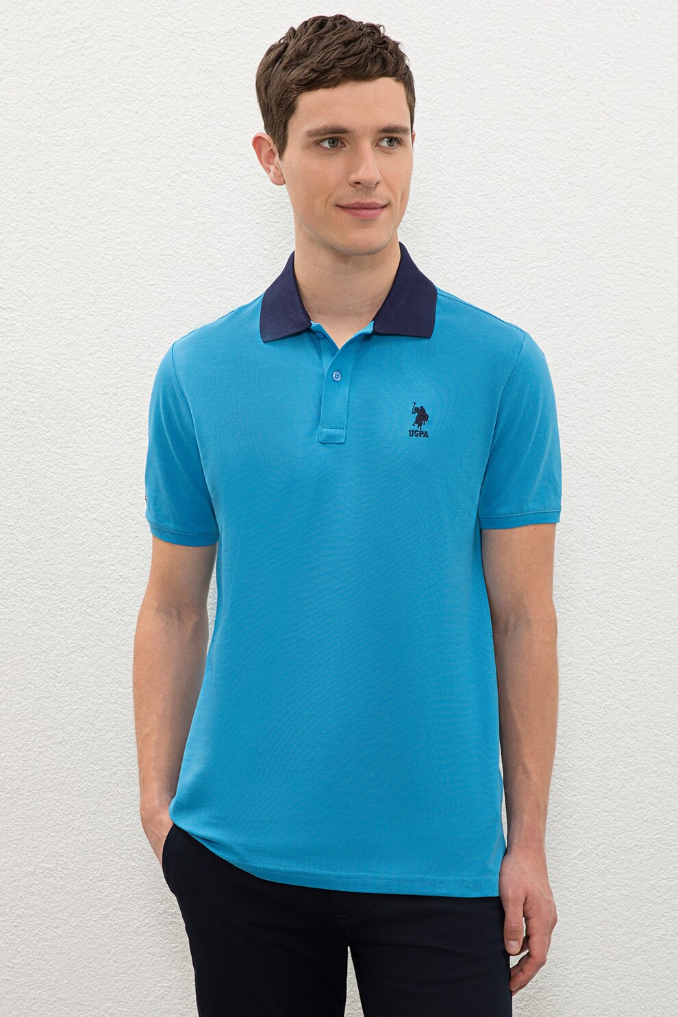U.S. Polo Assn., Tricou polo din pique cu logo brodat, Albastru