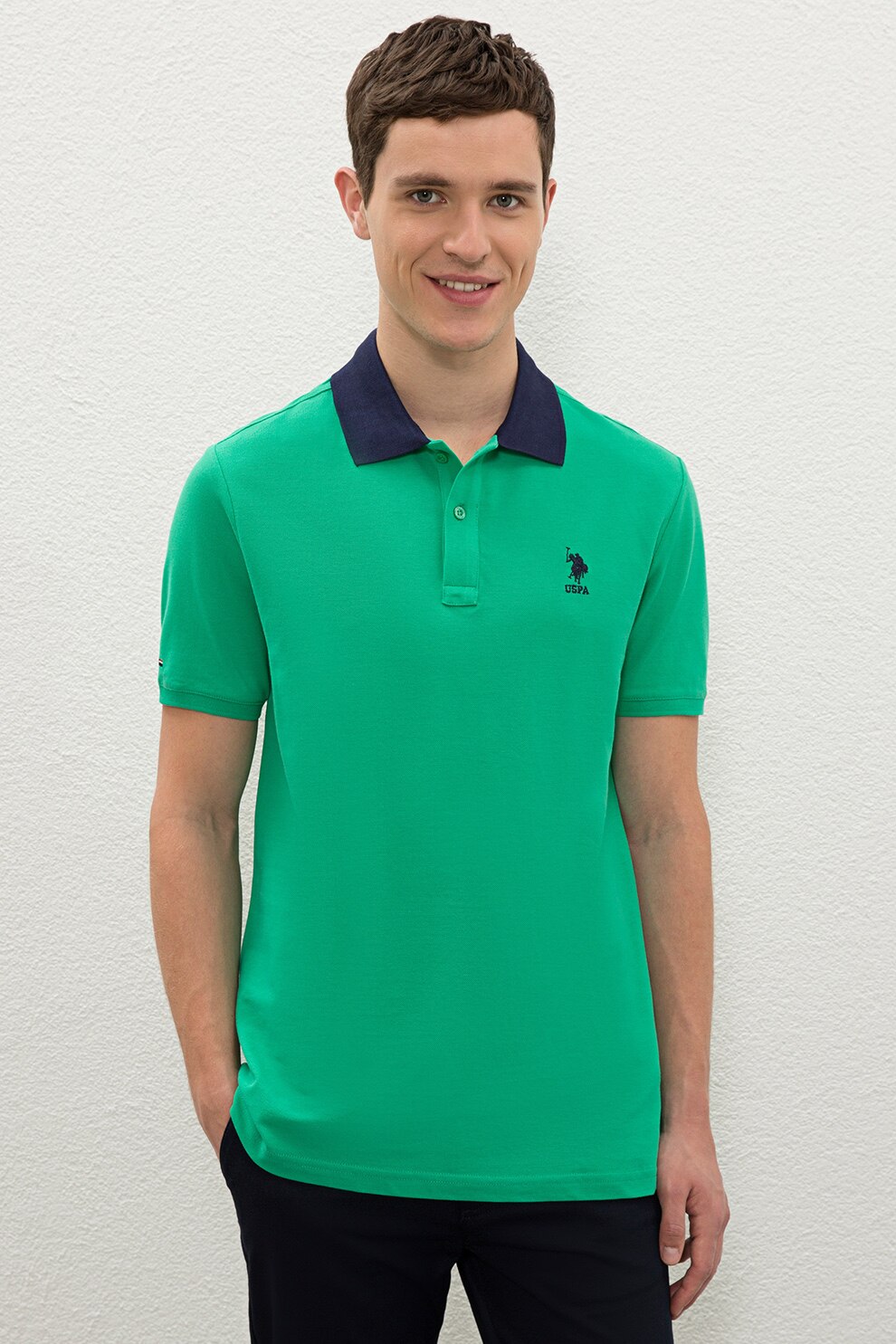 U.S. Polo Assn., Tricou polo din pique cu logo brodat, Verde/Bleumarin