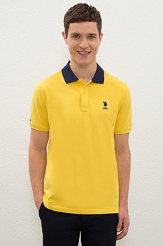 U.S. Polo Assn., Tricou polo din pique cu logo brodat, Galben/Bleumarin U.S. Polo Assn., Tricou polo din pique cu logo brodat, Galben/Bleumarin