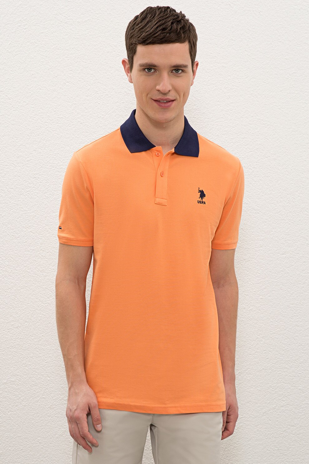 U.S. Polo Assn., Tricou polo din pique cu logo brodat, Oranj persan