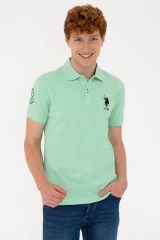 U.S. Polo Assn., Tricou polo din bumbac cu logo brodat pe piept, Verde menta, M U.S. Polo Assn., Tricou polo din bumbac cu logo brodat pe piept, Verde menta, M