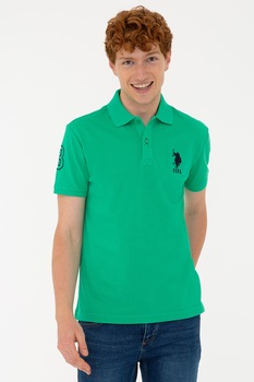 U.S. Polo Assn., Tricou polo din bumbac cu logo brodat pe piept, Verde, M U.S. Polo Assn., Tricou polo din bumbac cu logo brodat pe piept, Verde, M