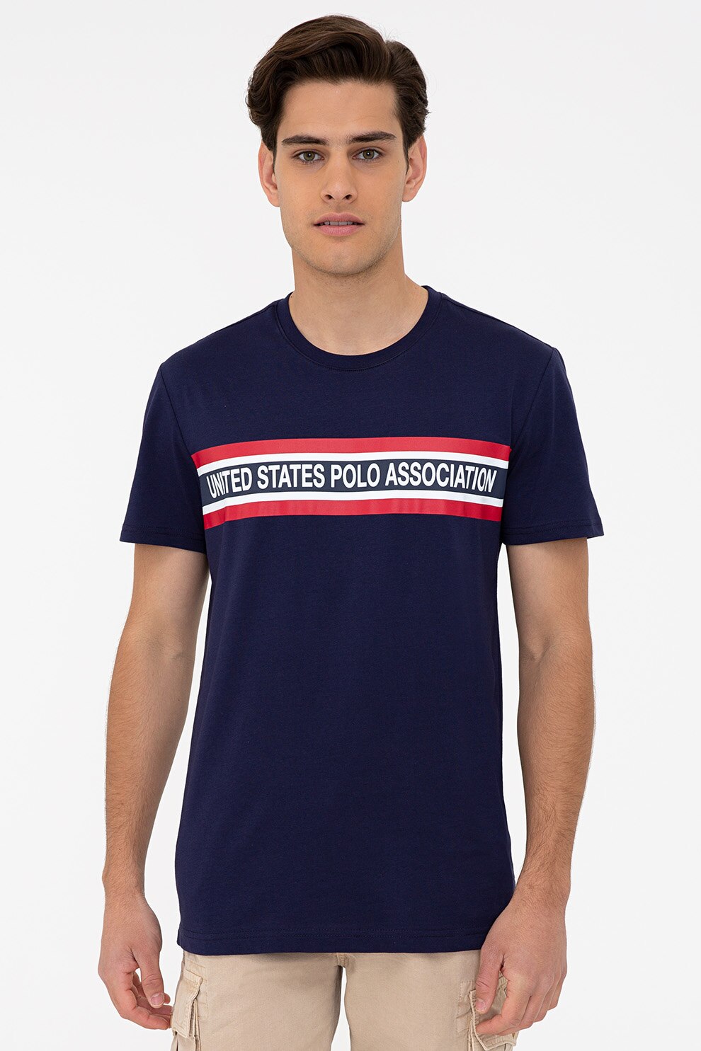 U.S. Polo Assn., Tricou slim fit cu imprimeu logo, Bleumarin