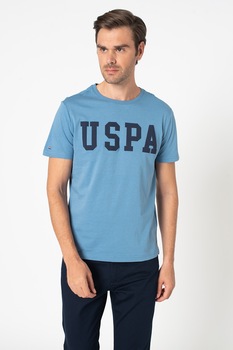 U.S. Polo Assn., Tricou regular fit cu imprimeu logo, Albastru lavanda/Bleumarin