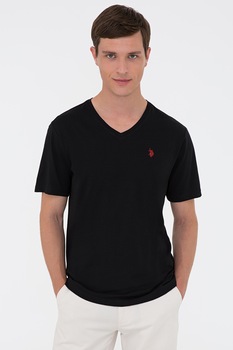 U.S. Polo Assn., Tricou de bumbac decolteu in V, Negru U.S. Polo Assn., Tricou de bumbac decolteu in V, Negru